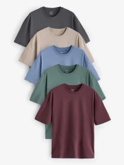 Bleu/Vert/Pourpre/Neutre - Lot de 5 t-shirts Essential en coton décontracté
