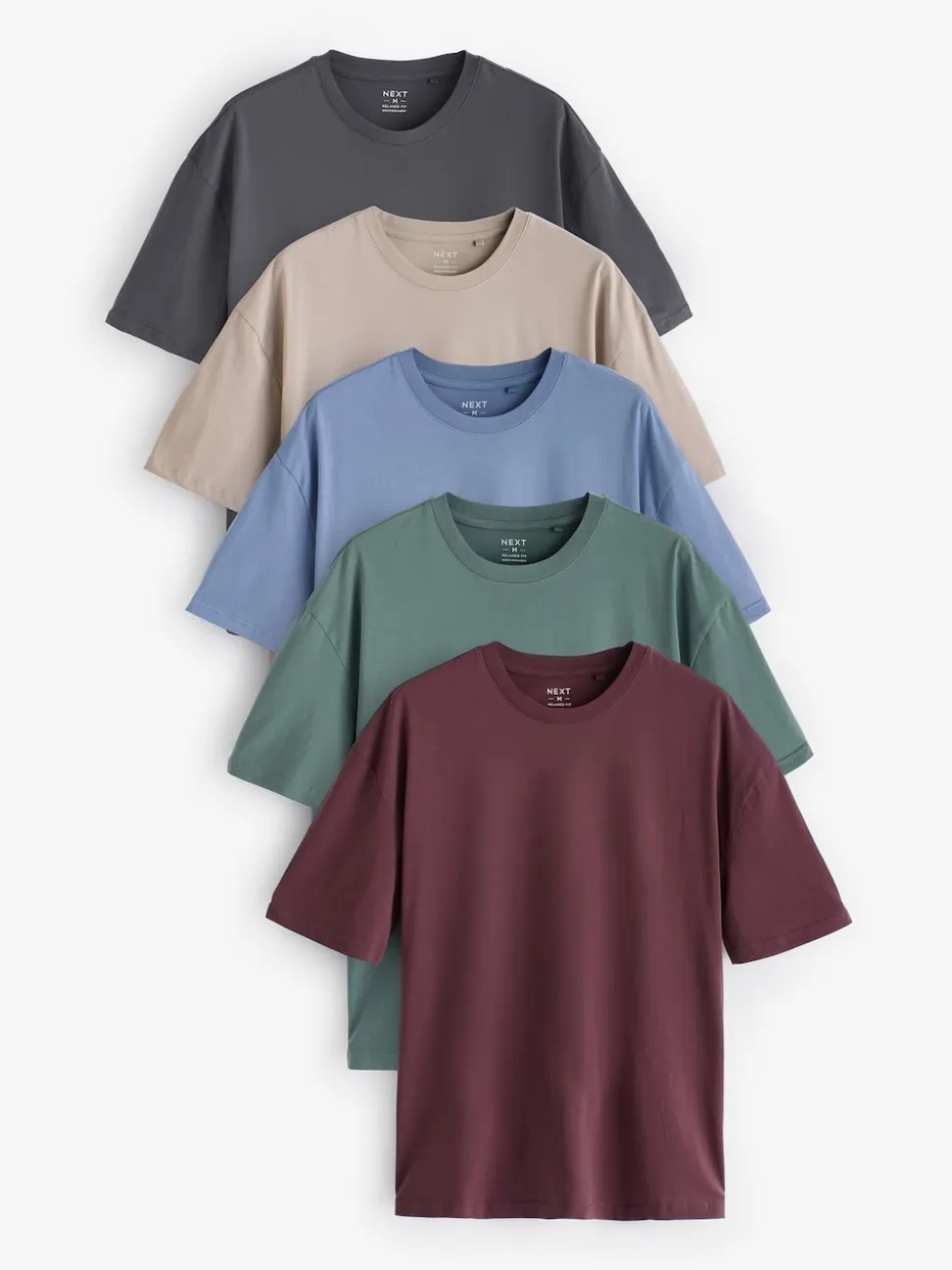 Bleu/Vert/Pourpre/Neutre - Lot de 5 t-shirts Essential en coton décontracté