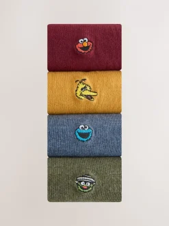 Bleu/Vert/Rouge - Lot de 4 chaussettes brodées Sesame Street