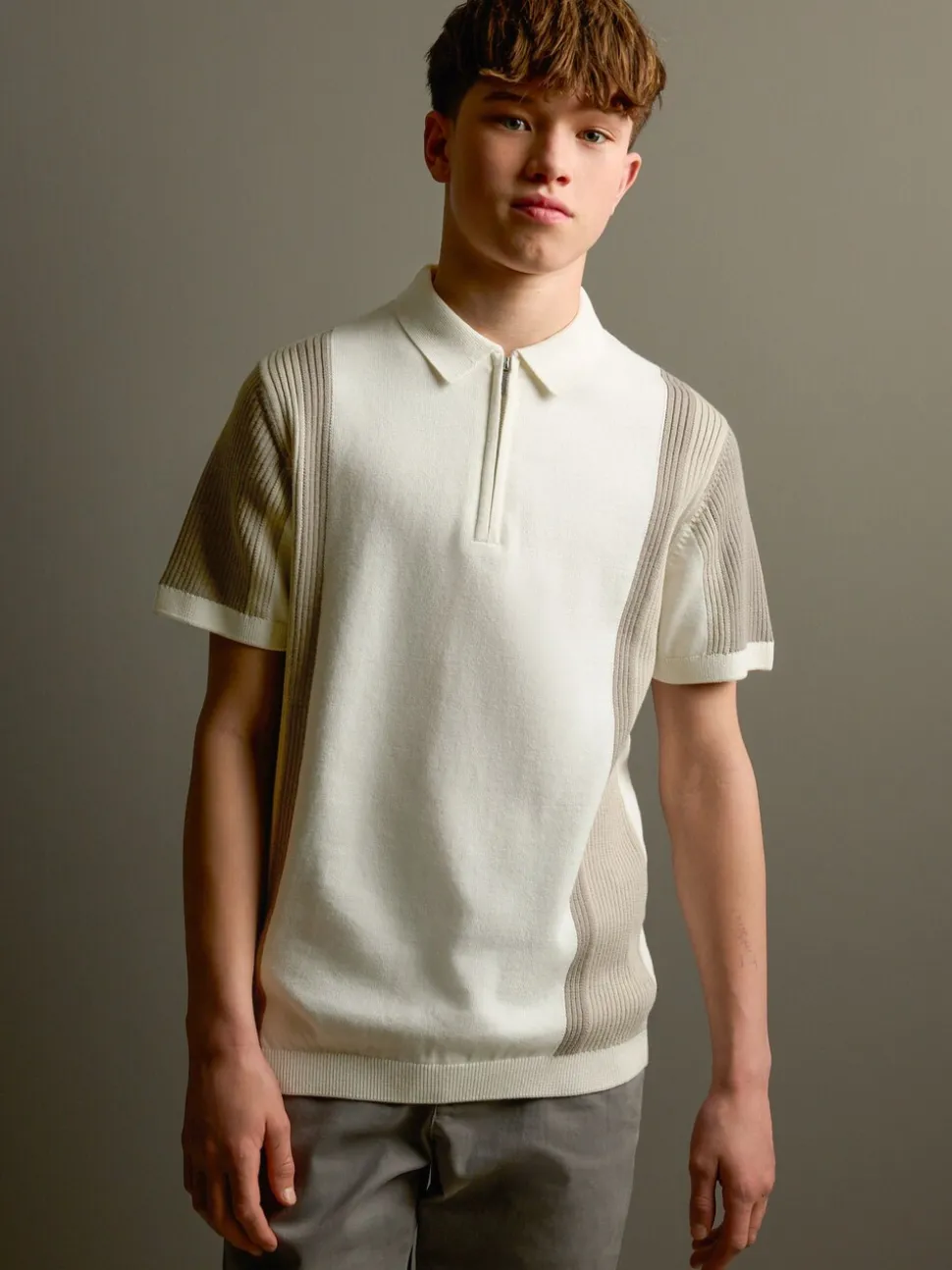 Bloc de couleur neutre - Polos tricotés à col zippé (3-16yrs)