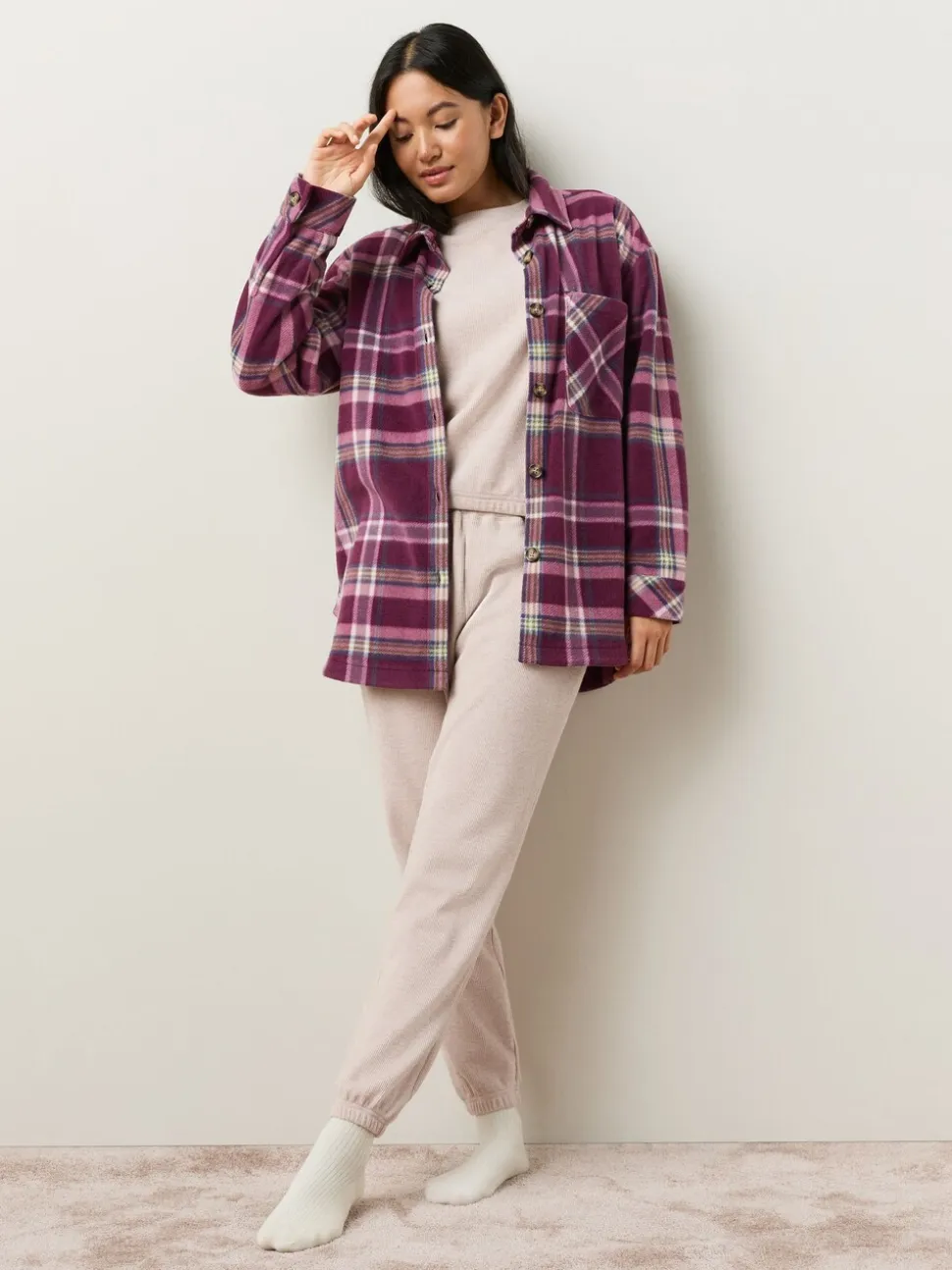 Bordeaux à carreaux rouge - Veste-chemise polaire