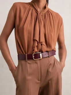 bordeaux - Ceinture en cuir avec boucle à demi-passant Reiss Iyla