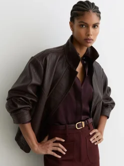 bordeaux - Ceinture en cuir à boucle incurvée Reiss Hazel