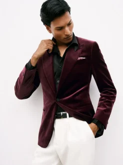 Bordeaux - Reiss Apsara Blazer en velours à boutonnage simple habillé