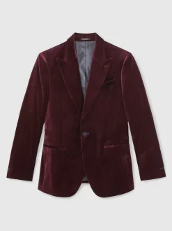 Bordeaux - Reiss Apsara Blazer en velours à boutonnage simple habillé