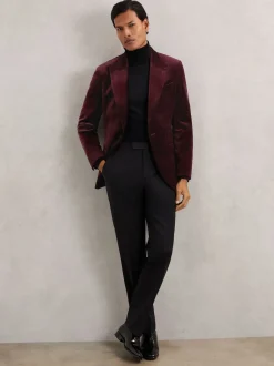 Bordeaux - Reiss Apsara Blazer en velours à boutonnage simple habillé