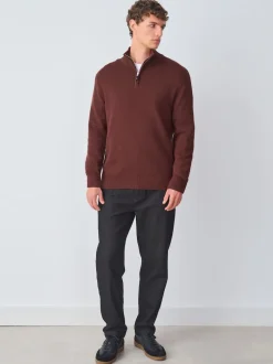 bordeaux - Uni - Pull N.Premium Coupe classique 100% Coton Premium à fermeture éclair