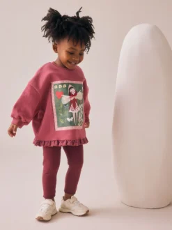 Bordeaux Rouge Fée - Ensemble Sweat-shirt et Leggings à ourlet à volants (3mois-7ans)
