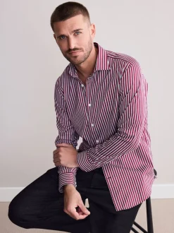 Bordeaux rouge rayé - Chemise Signature à manchette simple 100% coton
