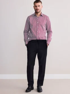 Bordeaux rouge rayé - Chemise Signature à manchette simple 100% coton