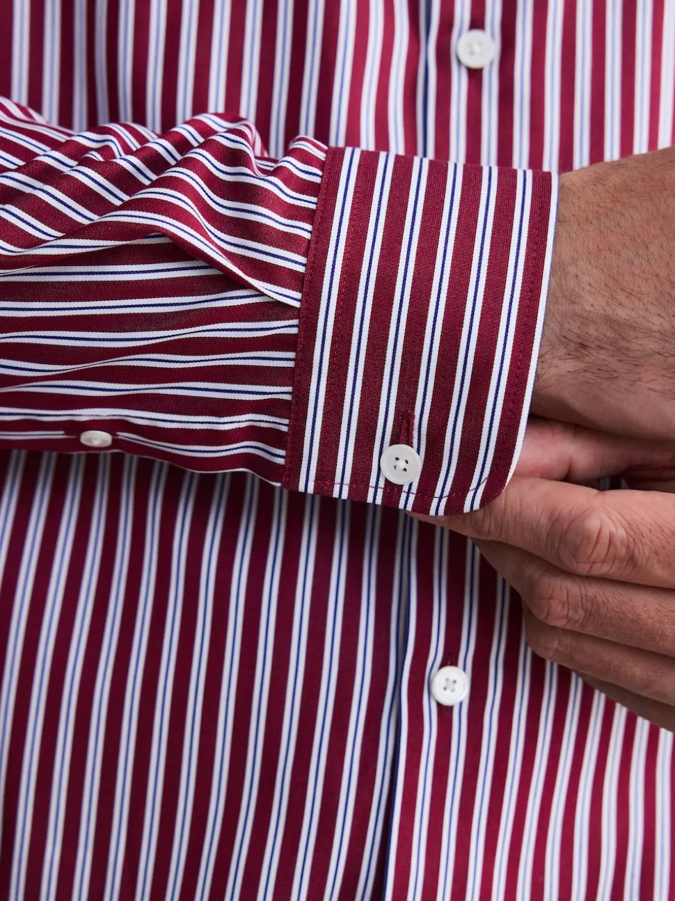 Bordeaux rouge rayé - Chemise Signature à manchette simple 100% coton