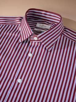 Bordeaux rouge rayé - Chemise Signature à manchette simple 100% coton