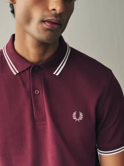 Bordeaux/blanc écru - Polo Fred Perry à liserés