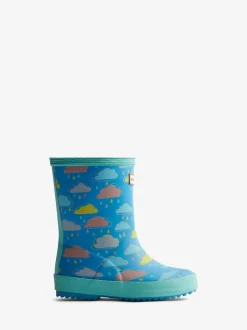 Bottes en caoutchouc Hunter First Rain bleues imprimées nuage pour enfant