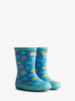 Bottes en caoutchouc Hunter First Rain bleues imprimées nuage pour enfant