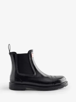 Bottes Hunter Chelsea Commando Gloss noires pour femme