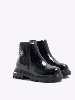 Bottes River Island Chelsea à bretelles vernies imprimé cœur