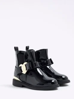Bottes River Island Patent Heart Bow Chelsea