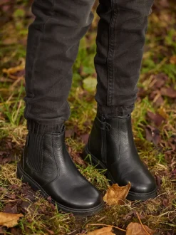 Bottes Toezone Dakota Boys en cuir et cheville zippée noires