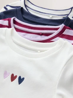 Bourgogne/Ecru - T-shirts côtelés à manches longues Lot de 4 (3à16ans)