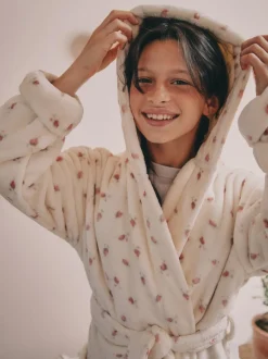 Bouton de rose crème - Robe de chambre en polaire (9 mois à 16 ans)