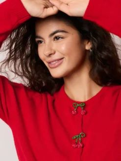 Boutons cerise rouge - Cardiganen maille col rond