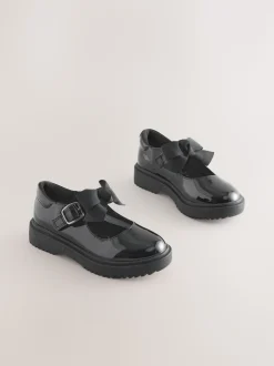 Brevet noir - Chaussures d’école Mary Jane épaisses à nœud