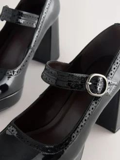Brevet noir - Chaussures Forever Comfort® Brogue Mary Jane à talons carrés