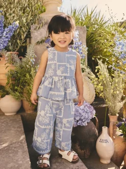 Brodé bleu/écru - Ensemble Chemisiers et Pantalons (3mths-8yrs)