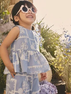 Brodé bleu/écru - Ensemble Chemisiers et Pantalons (3mths-8yrs)