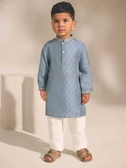 Brodé feuille bleue - Eid Kurta (3mths-16yrs)
