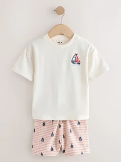 Broderie bateau blanche - Ensemble T-shirt et short Manches courtes (3mths-7yrs)