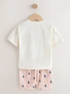 Broderie bateau blanche - Ensemble T-shirt et short Manches courtes (3mths-7yrs)