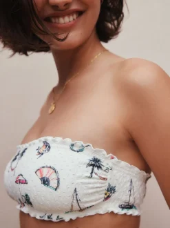 Broderie blanche conversationnelle - Haut de bikini Bandeau
