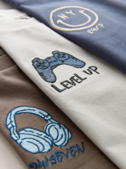 Broderie gris/bleu/marron - Lot de 3 T-shirts graphiques à manches longues (3-16ans)