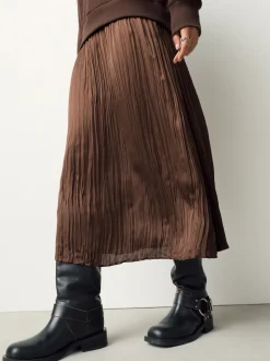 Broderie marron chocolat - Sweat-shirt 2en1 avec jupe mi-longue en satin