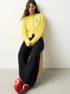 Broderie Pickles jaune - Cardiganen maille col rond