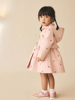 Broderie rose - Manteau boutonné résistant à la douche (3mois-7ans)