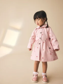 Broderie rose - Manteau boutonné résistant à la douche (3mois-7ans)