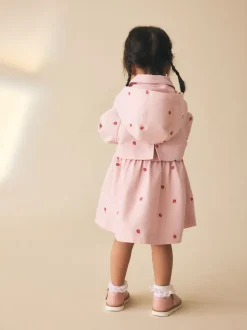 Broderie rose - Manteau boutonné résistant à la douche (3mois-7ans)