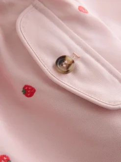 Broderie rose - Manteau boutonné résistant à la douche (3mois-7ans)