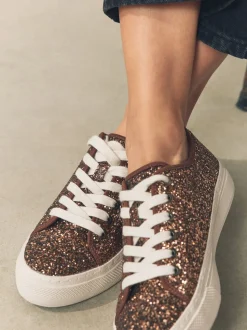 Bronze à paillettes - Baskets à lacets Forever Comfort® style baseball à paillettes