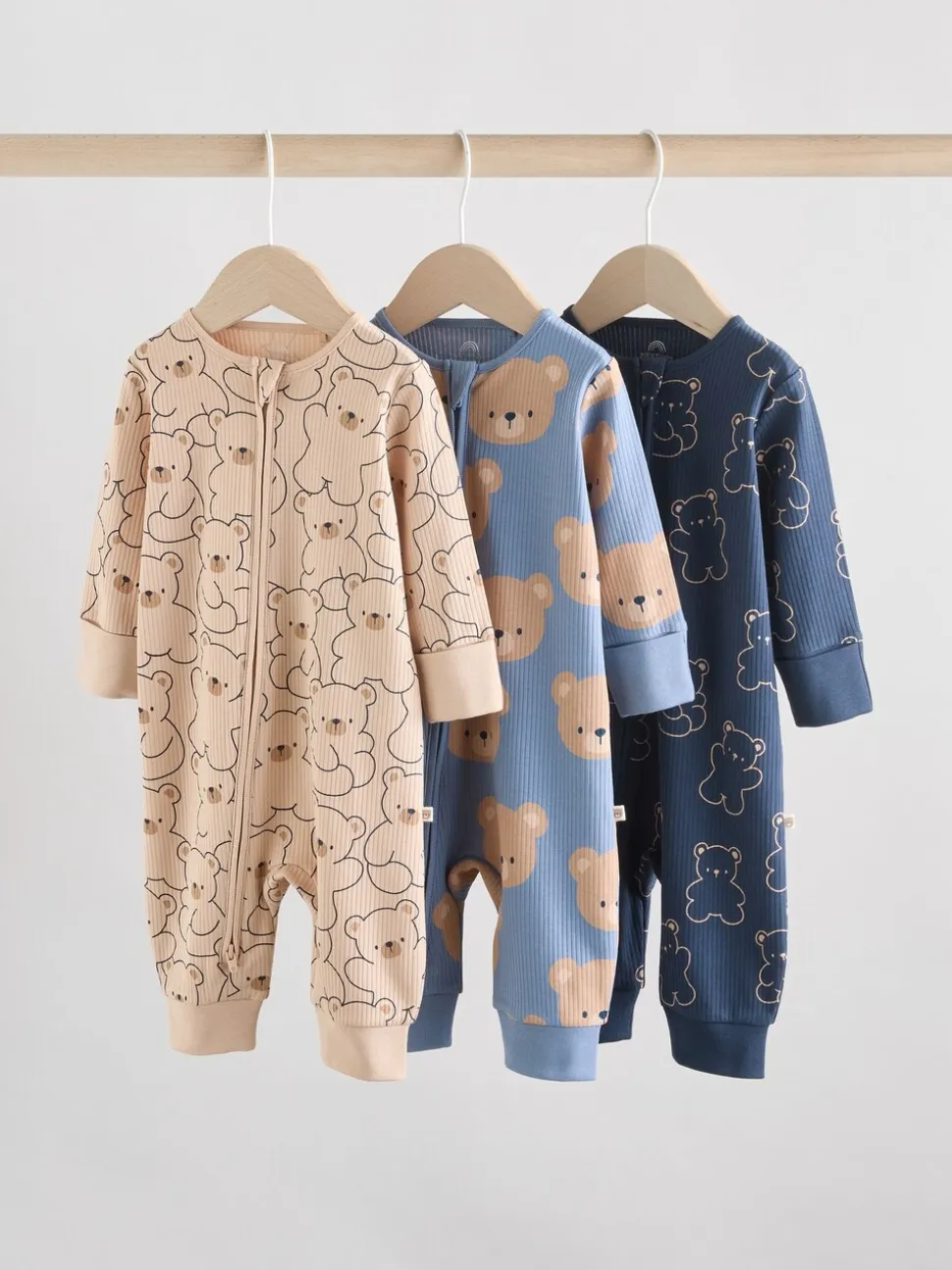 Brown/Marine - Lot de 3 dors-bien bébé en coton sans pieds à fermeture éclair bidirectionnelle (0mois-3ans)