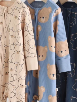 Brown/Marine - Lot de 3 dors-bien bébé en coton sans pieds à fermeture éclair bidirectionnelle (0mois-3ans)