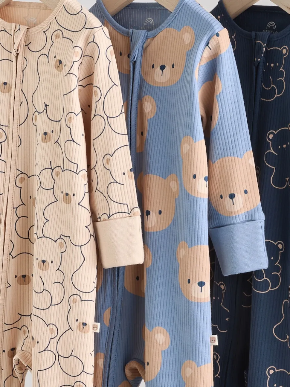 Brown/Marine - Lot de 3 dors-bien bébé en coton sans pieds à fermeture éclair bidirectionnelle (0mois-3ans)