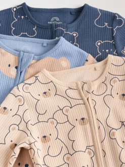 Brown/Marine - Lot de 3 dors-bien bébé en coton sans pieds à fermeture éclair bidirectionnelle (0mois-3ans)