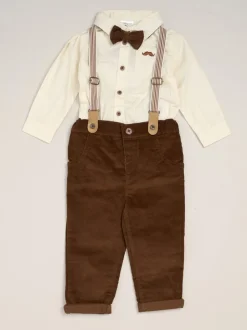 Brun foncé - Little Gent nœud papillon en velours côtelé avec nœud papillon et pantalon avec bretelles