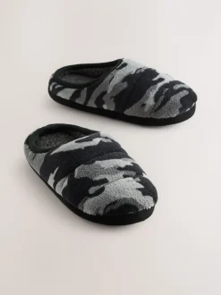 Camo gris - Mules chaussons doublées chaudes