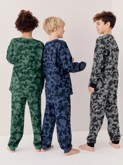 Camouflage gris/bleu/vert - Lot de 3 pyjamas à manches longues (3-16ans)