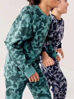 Camouflage gris/bleu/vert - Lot de 3 pyjamas à manches longues (3-16ans)